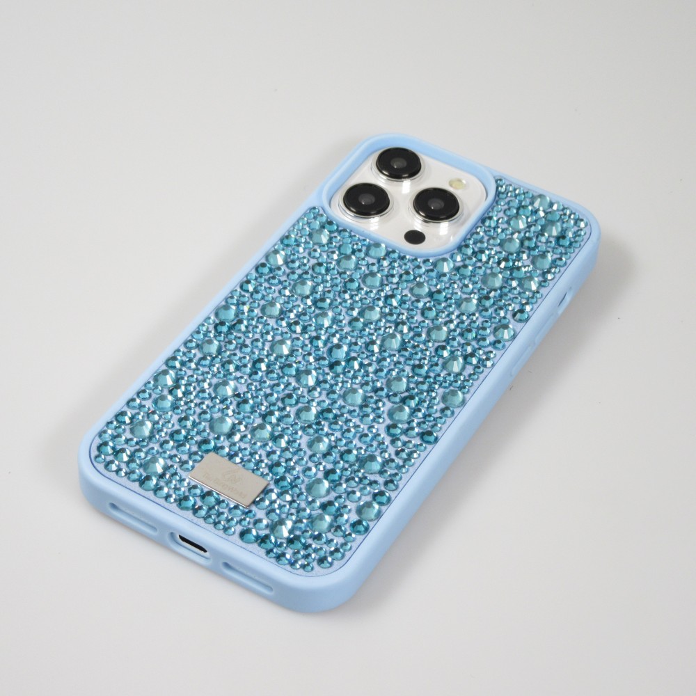 iPhone 15 Pro Max Case Hülle - Glitzer Diamant The Bling World - Hellblau
