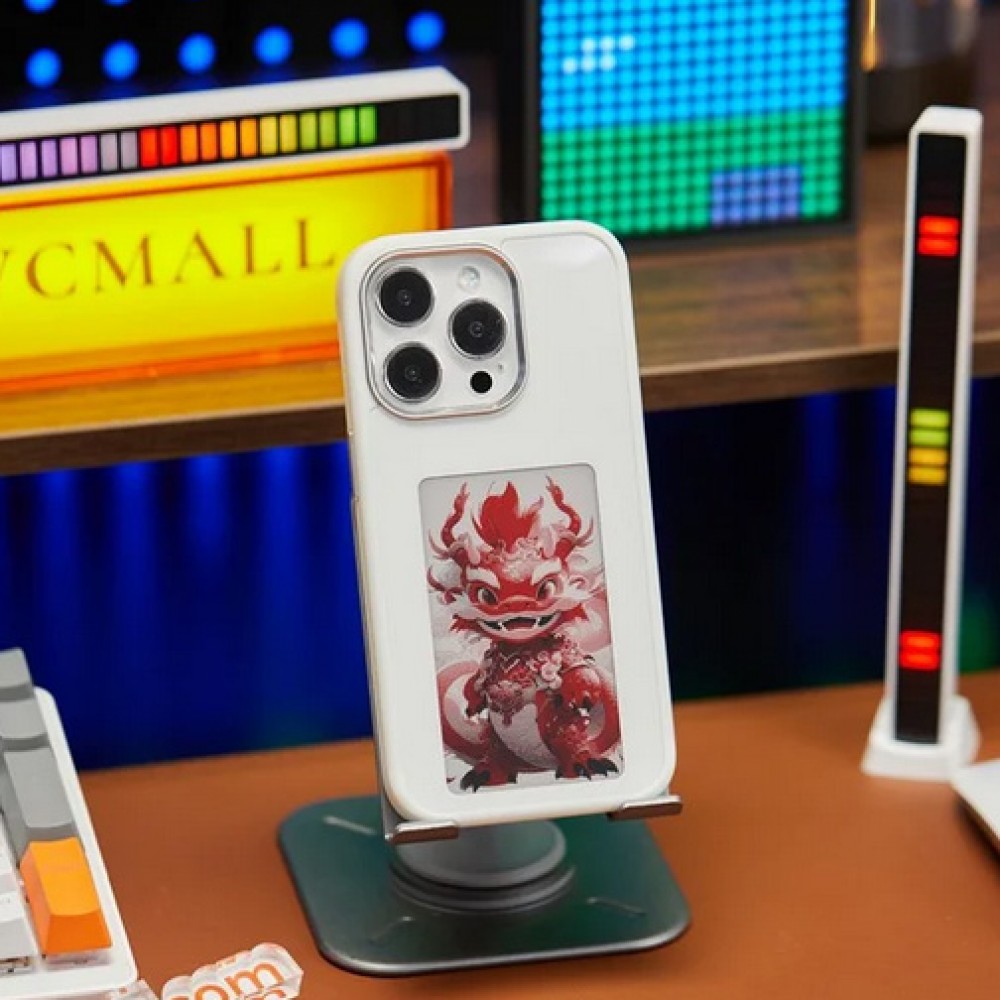 iPhone 15 Pro Case H&uuml;lle - E-Ink Display DIY mit NFC-Technologie f&uuml;r pers&ouml;nlicher Foto-Hintergrund - Weiss