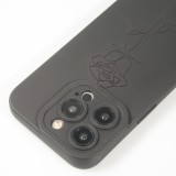 iPhone 15 Pro Case Hülle - Weiches Silikongel mit Kameraschutz - Minimalistische Rose - Schwarz