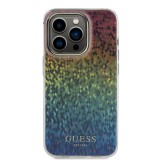 iPhone 15 Pro Max Case Hülle - Guess schillernder Spiegel-Multifacetten-Farbverlauf im Disco-Stil mit goldenem Logo - Multicolor