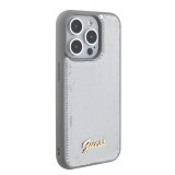 iPhone 15 Pro Max Case Hülle - Guess Anti-Stress Wendepailletten mit goldenem Metalllogo - Silber