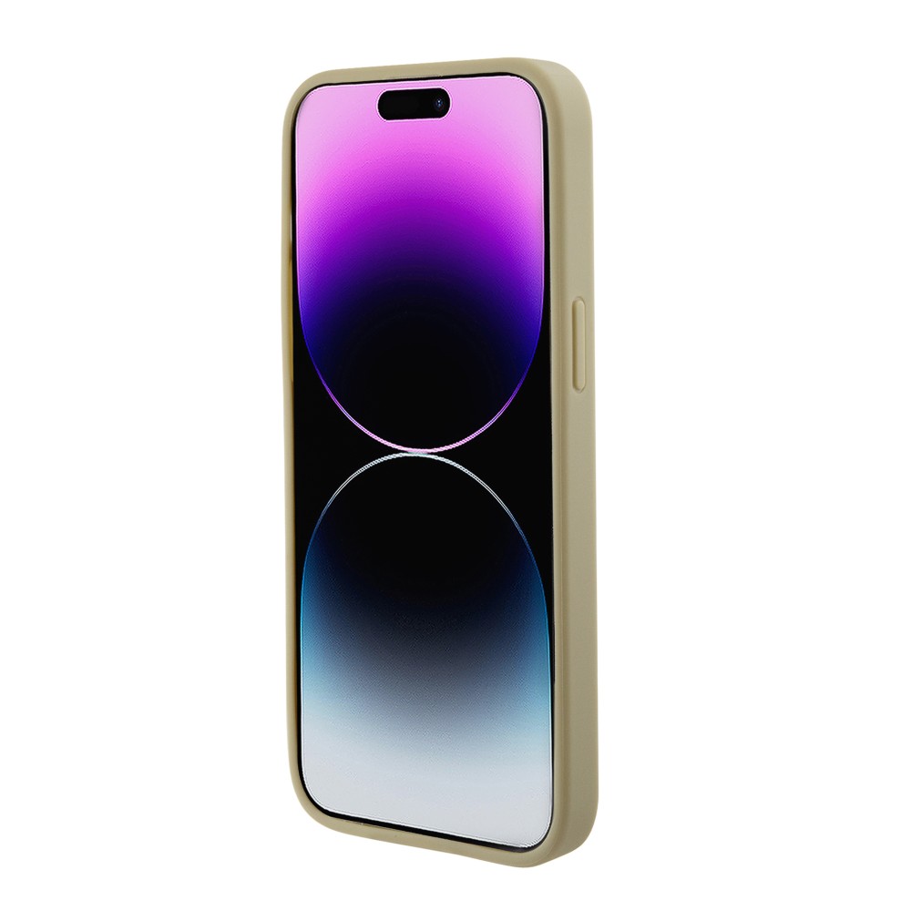 iPhone 15 Pro Case Hülle - Guess Kunstleder Saffiano Gold Metall-Logo und MagSafe - Gold