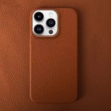 iPhone 15 Pro Case H&uuml;lle - Hardcase Slim aus Echtleder - Braun