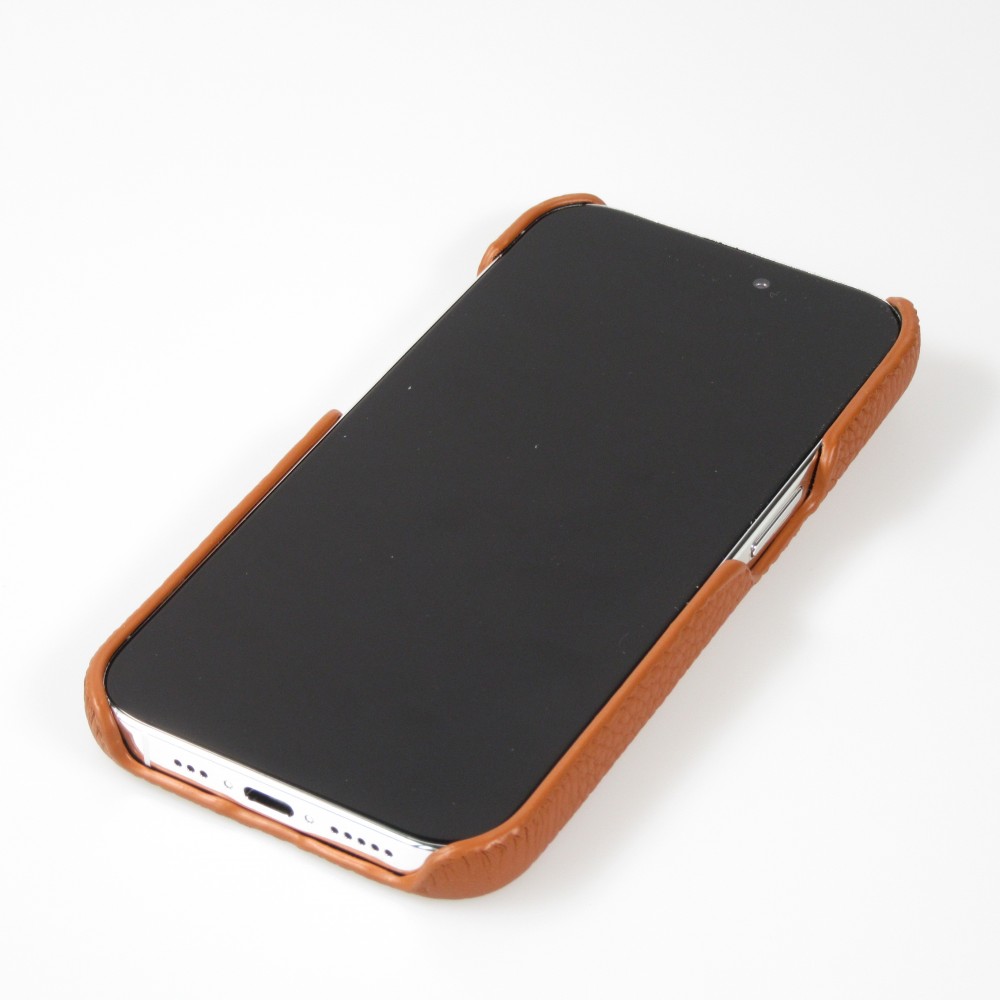 iPhone 15 Pro Case H&uuml;lle - Hardcase Slim aus Echtleder - Braun