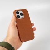 iPhone 15 Pro Case H&uuml;lle - Hardcase Slim aus Echtleder - Braun