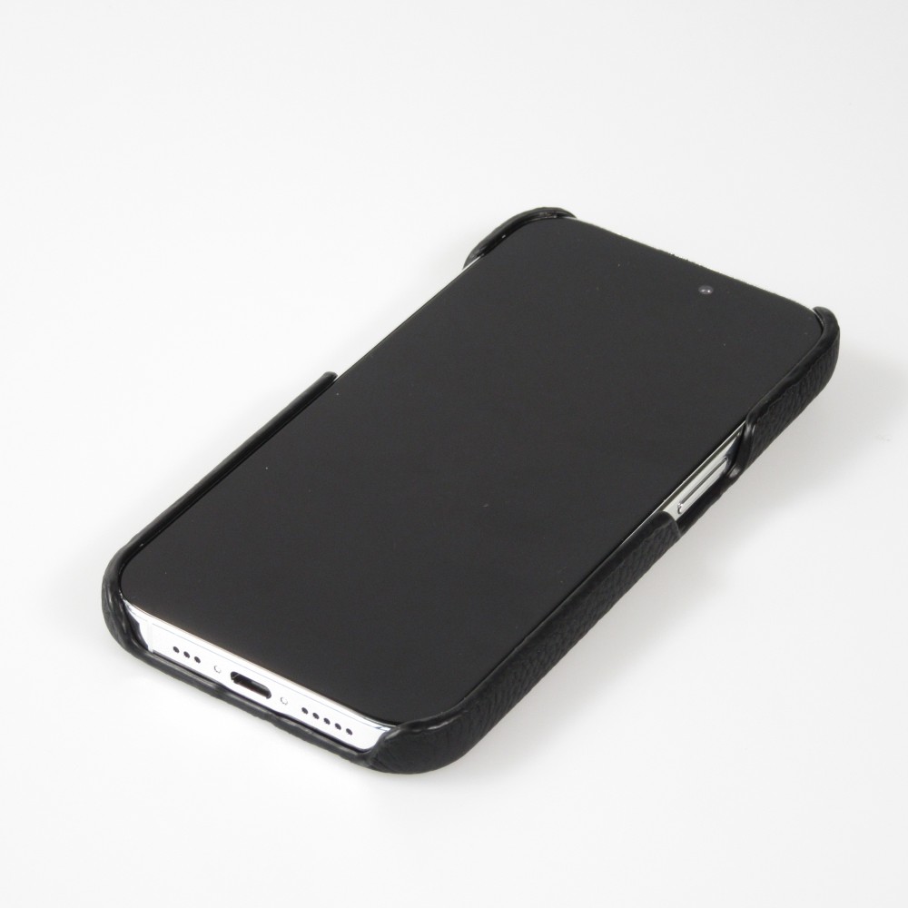 iPhone 15 Pro Max Case Hülle - Hardcase Slim aus Echtleder - Schwarz