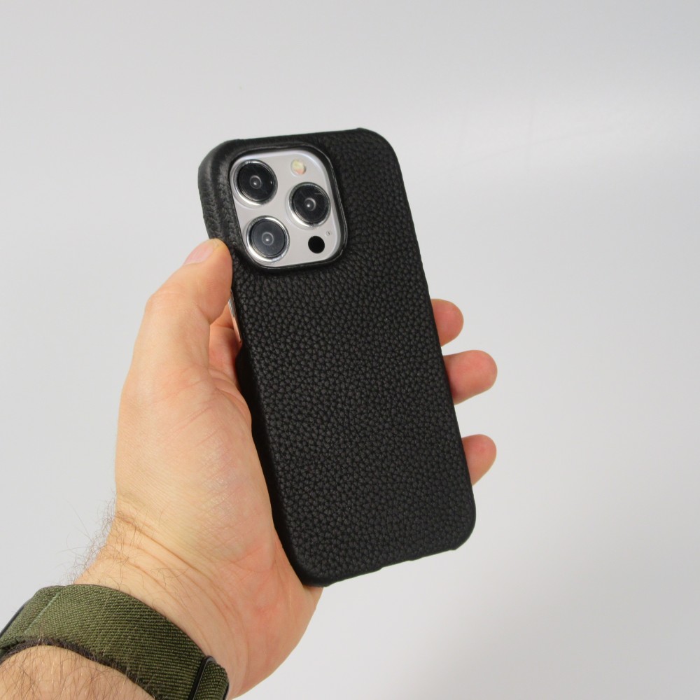 iPhone 15 Pro Max Case Hülle - Hardcase Slim aus Echtleder - Schwarz