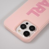 iPhone 15 Pro Max Case Hülle - Karl Lagerfeld mattes Silikon mit glitzerndem 3D-Logo - Rosa