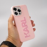 iPhone 15 Pro Max Case Hülle - Karl Lagerfeld mattes Silikon mit glitzerndem 3D-Logo - Rosa