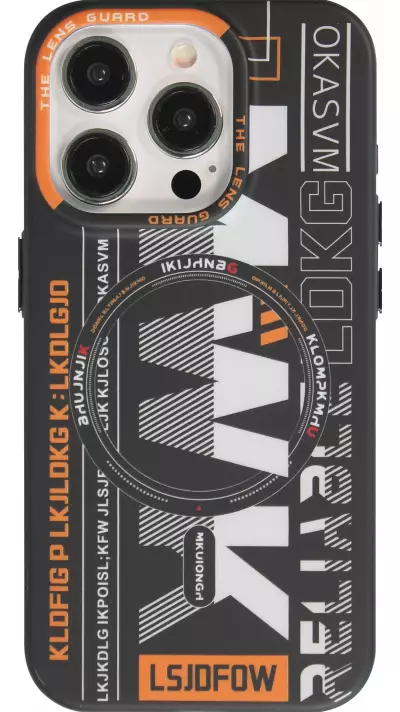 iPhone 15 Pro Max Case H&uuml;lle - MWK Cyber Grid Silikon mit MagSafe - Schwarz
