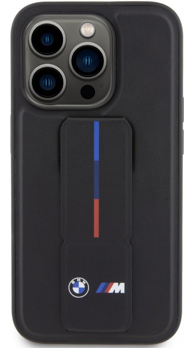 iPhone 15 Pro Case Hülle - BMW M Kunstleder mit integrierter verstellbarer Stütze - Schwarz