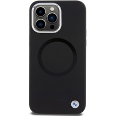 iPhone 15 Pro Max Case H&uuml;lle - BMW Silikon Soft Touch mit MagSafe und Metall-Logo  - Schwarz
