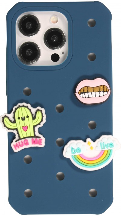 iPhone 15 Pro Max Case Hülle - Dicke Silikonhülle mit Löcher für Aufsteck-Sticker - Dunkelblau