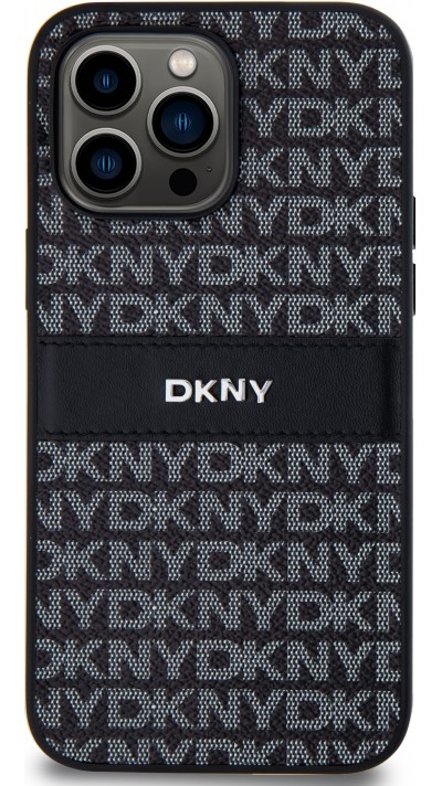iPhone 15 Pro Max Case Hülle - DKNY Silikon Kunstleder Monogramm Metall-Logo - Schwarz