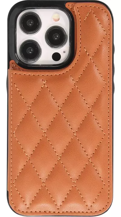 iPhone 15 Pro Max Case H&uuml;lle - Silikon case mit Kunstleder Oberfl&auml;che und aufklappbarem Portemonnaie - Braun