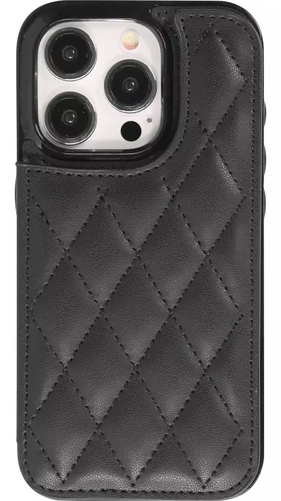 iPhone 15 Pro Max Case H&uuml;lle - Silikon case mit Kunstleder Oberfl&auml;che und aufklappbarem Portemonnaie - Schwarz
