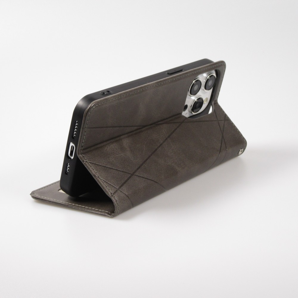Coque iPhone 13 - Flip Géometrique - Gris