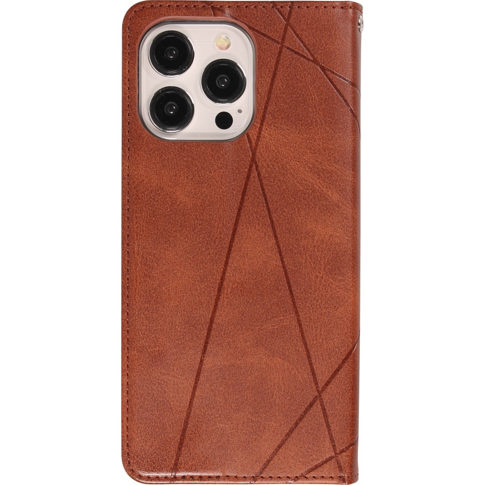 Hülle iPhone 16e - Flip Geometrisch dunkel- Braun