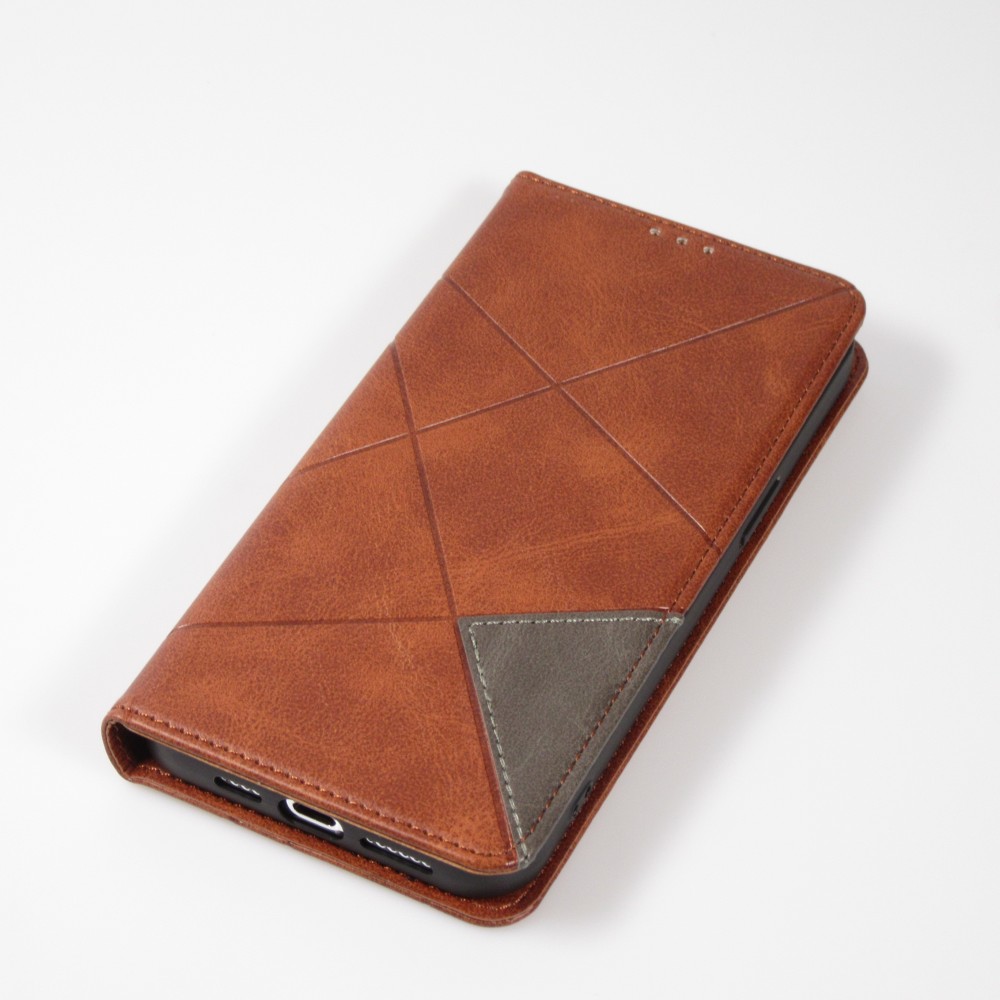 Hülle iPhone 16e - Flip Geometrisch dunkel- Braun