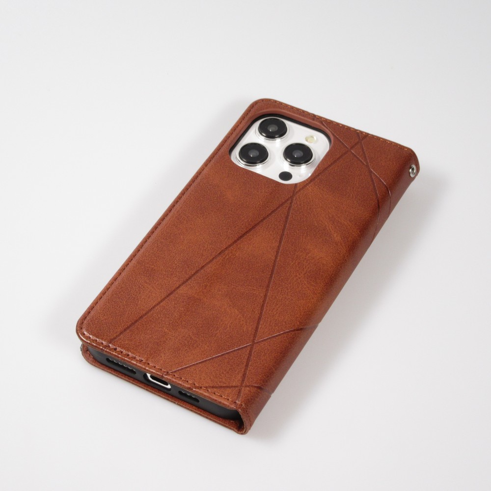 Hülle iPhone 16e - Flip Geometrisch dunkel- Braun