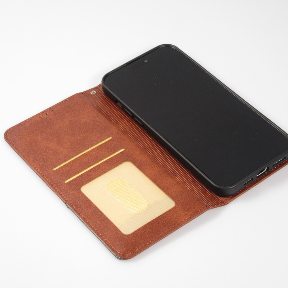 Hülle iPhone 16e - Flip Geometrisch dunkel- Braun
