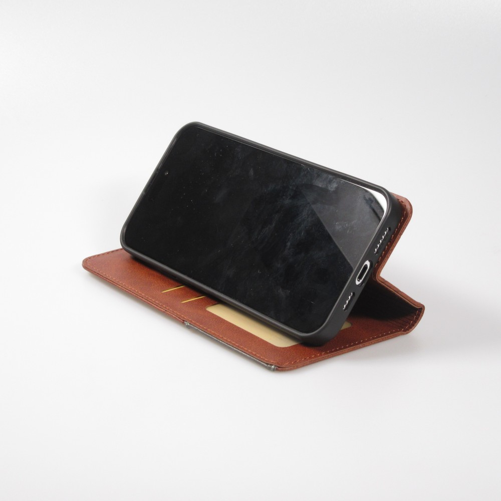 Hülle iPhone 16e - Flip Geometrisch dunkel- Braun