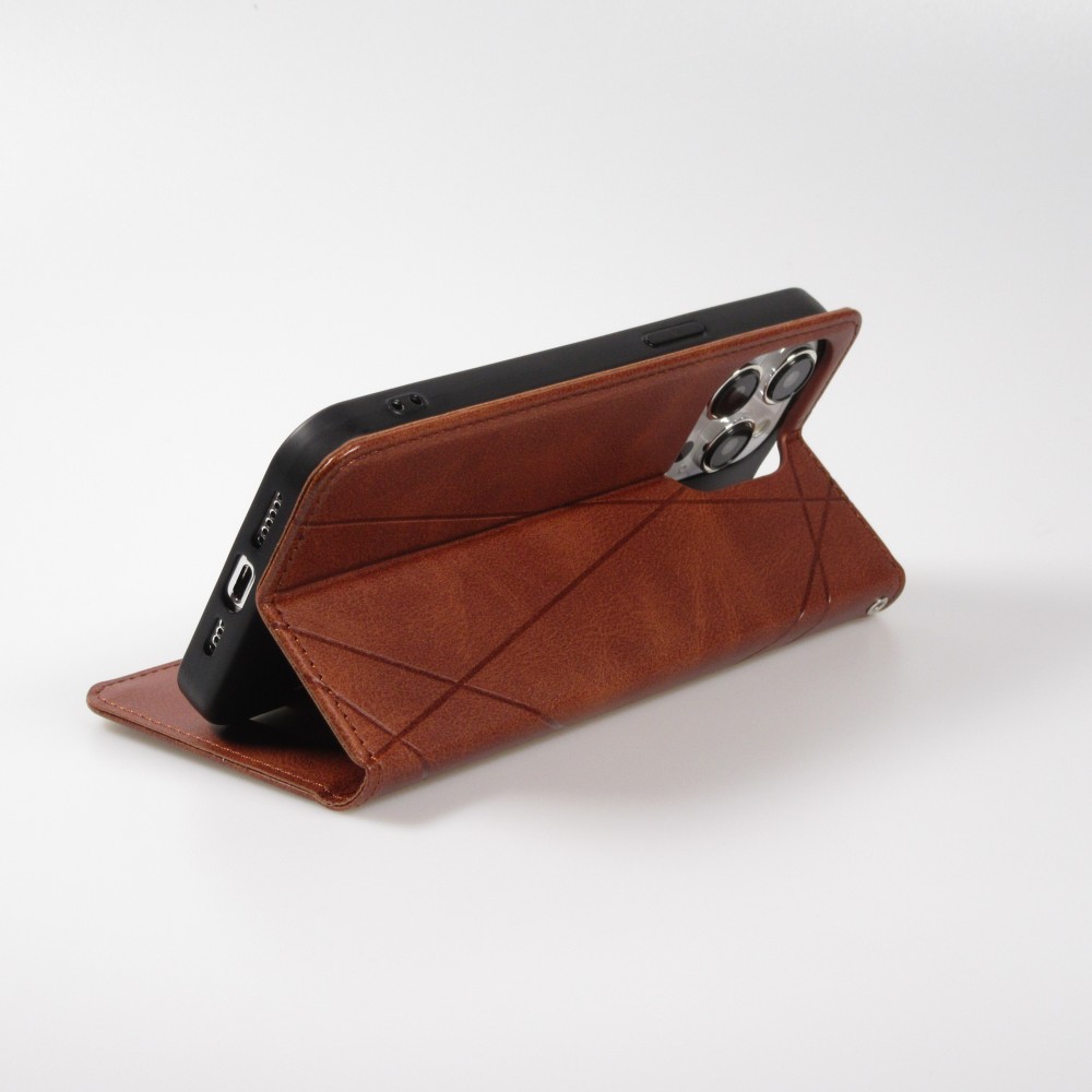 Hülle iPhone 16e - Flip Geometrisch dunkel- Braun