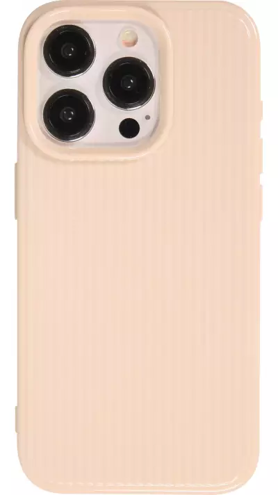 iPhone 15 Pro Max Case H&uuml;lle - Gl&auml;nzendes Silikongel mit strukturierten Linien - Weiss