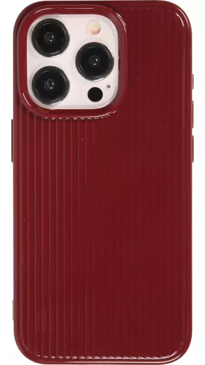 iPhone 15 Pro Max Case H&uuml;lle - Gl&auml;nzendes Silikongel mit strukturierten Linien - Bordeaux