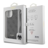 iPhone 15 Pro Max Case Hülle - Guess Monogramm in Lackoptik mit integriertem verstellbarem Riemen - Grau