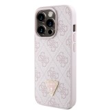iPhone 15 Pro Case Hülle - Guess Monogramm Kunstleder Metall-Logo und Strass mit abnehmbarem Riemen - Hellrosa