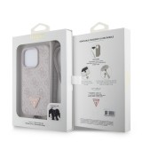 iPhone 15 Pro Case Hülle - Guess Monogramm Kunstleder Metall-Logo und Strass mit abnehmbarem Riemen - Hellrosa