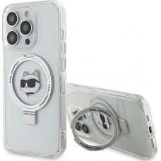 iPhone 15 Pro Max Case Hülle - Karl Lagerfeld Choupette gel rigide mit Ring MagSafe-Halter in silber - Transparent