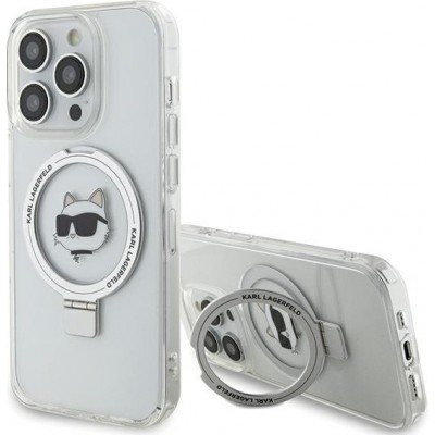 iPhone 15 Pro Max Case Hülle - Karl Lagerfeld Choupette gel rigide mit Ring MagSafe-Halter in silber - Transparent