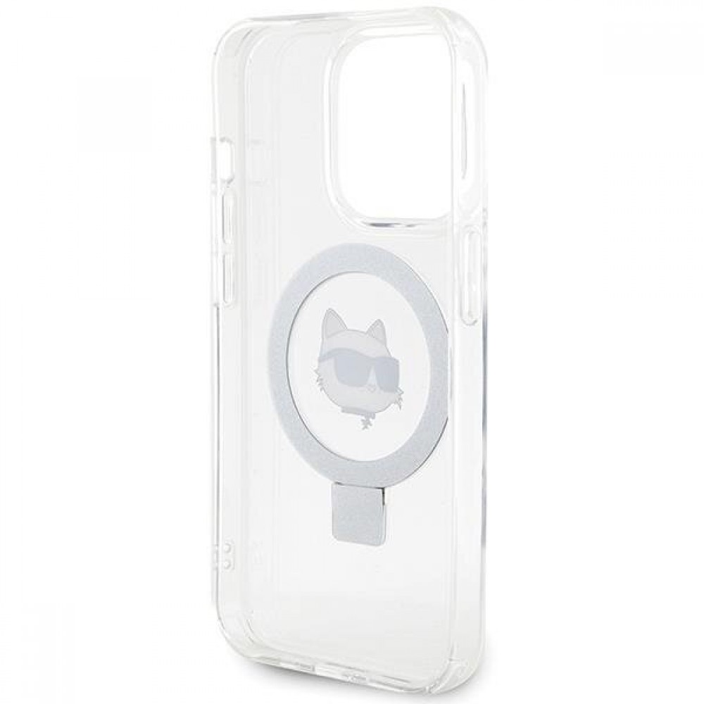 iPhone 15 Pro Max Case Hülle - Karl Lagerfeld Choupette gel rigide mit Ring MagSafe-Halter in silber - Transparent
