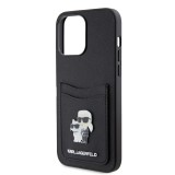 iPhone 15 Pro Case Hülle - Karl Lagerfeld und Choupette Kunstleder Saffiano mit integrierten Kartenhaltern und geprägtem Metalllogo - Schwarz
