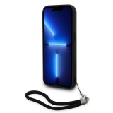 iPhone 15 Pro Case Hülle - Karl Lagerfeld Pailletten Glitters reversible zweifarbig mit abnehmbarem Handgelenk Riemen - Schwarz / Silber