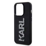 iPhone 15 Pro Max Case Hülle - Karl Lagerfeld mattes Silikon mit glitzerndem 3D-Logo - Schwarz