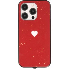 iPhone 15 Pro Max Case Hülle - Silikon Glossy integriertes LED Licht mit USB-C Anschluss - Shiny Heart - Rot
