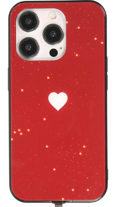 iPhone 15 Pro Max Case Hülle - Silikon Glossy integriertes LED Licht mit USB-C Anschluss - Shiny Heart - Rot