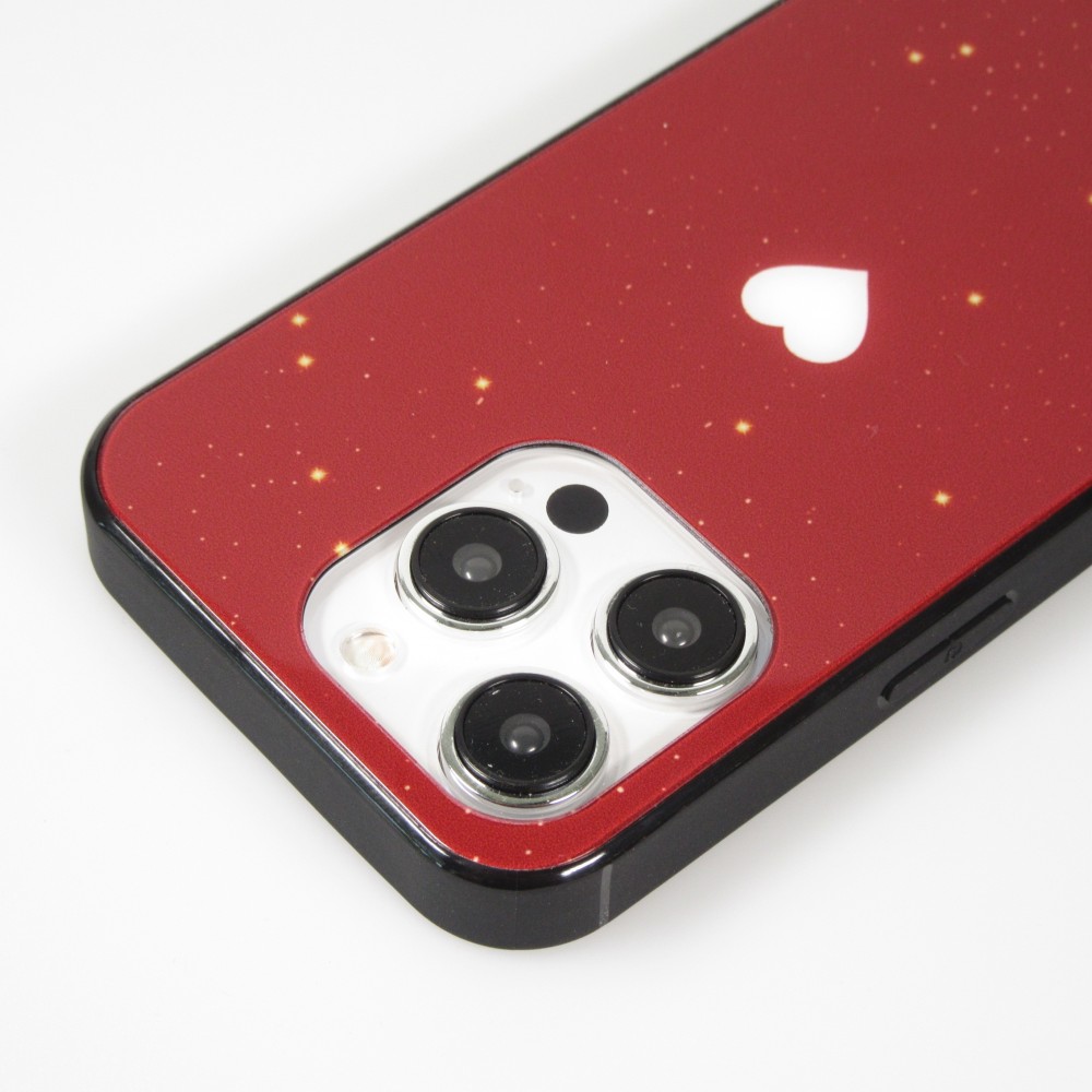 iPhone 15 Pro Max Case Hülle - Silikon Glossy integriertes LED Licht mit USB-C Anschluss - Shiny Heart - Rot