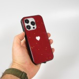 iPhone 15 Pro Max Case Hülle - Silikon Glossy integriertes LED Licht mit USB-C Anschluss - Shiny Heart - Rot