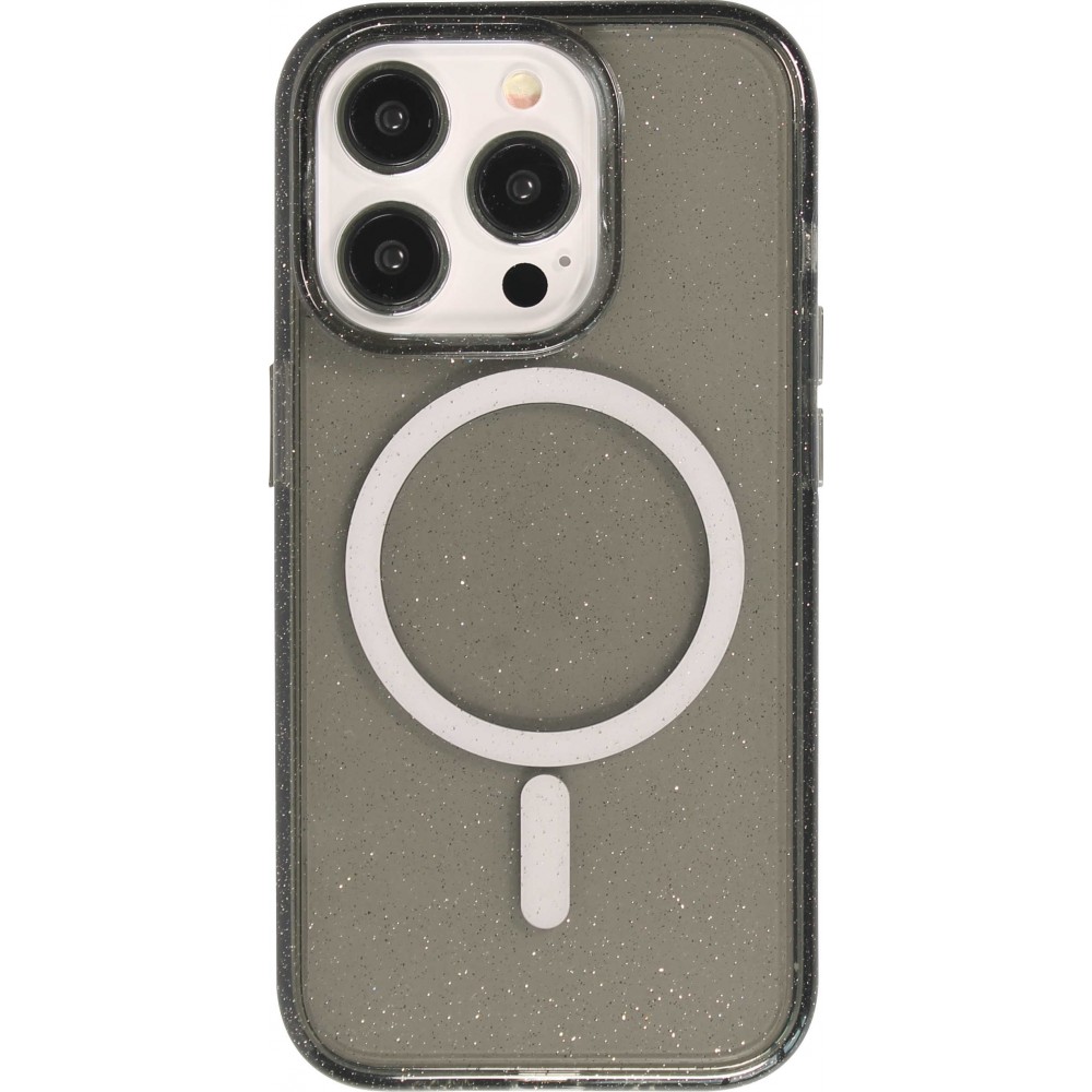 iPhone 15 Pro Max Case Hülle - Hartes Silikon mit Glitzer Rückseite und MagSafe - Schwarz
