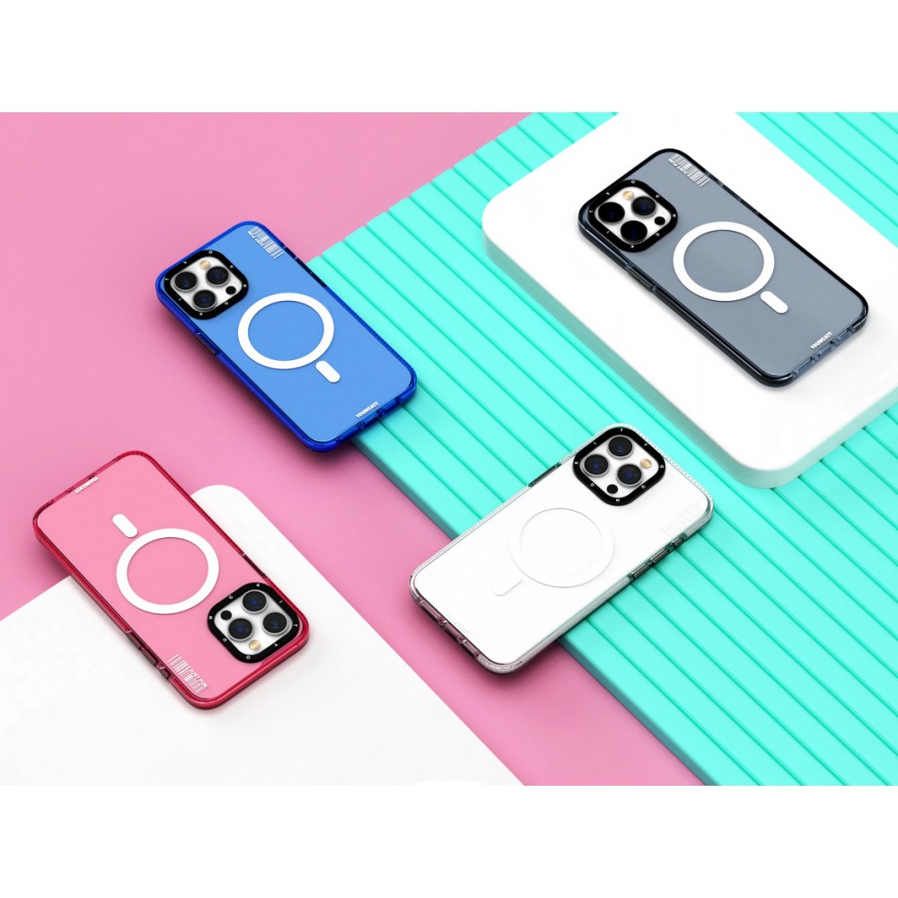 iPhone 15 Pro Max Case Hülle - Youngkit Transparent Crystal Glossy Case avec Magsafe - Blau