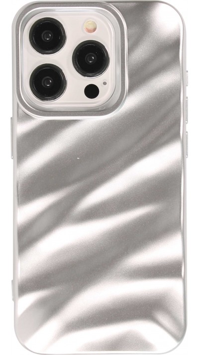 iPhone 15 Pro Max Case Hülle - Silikon mit 3D Wellenform matt - Silber