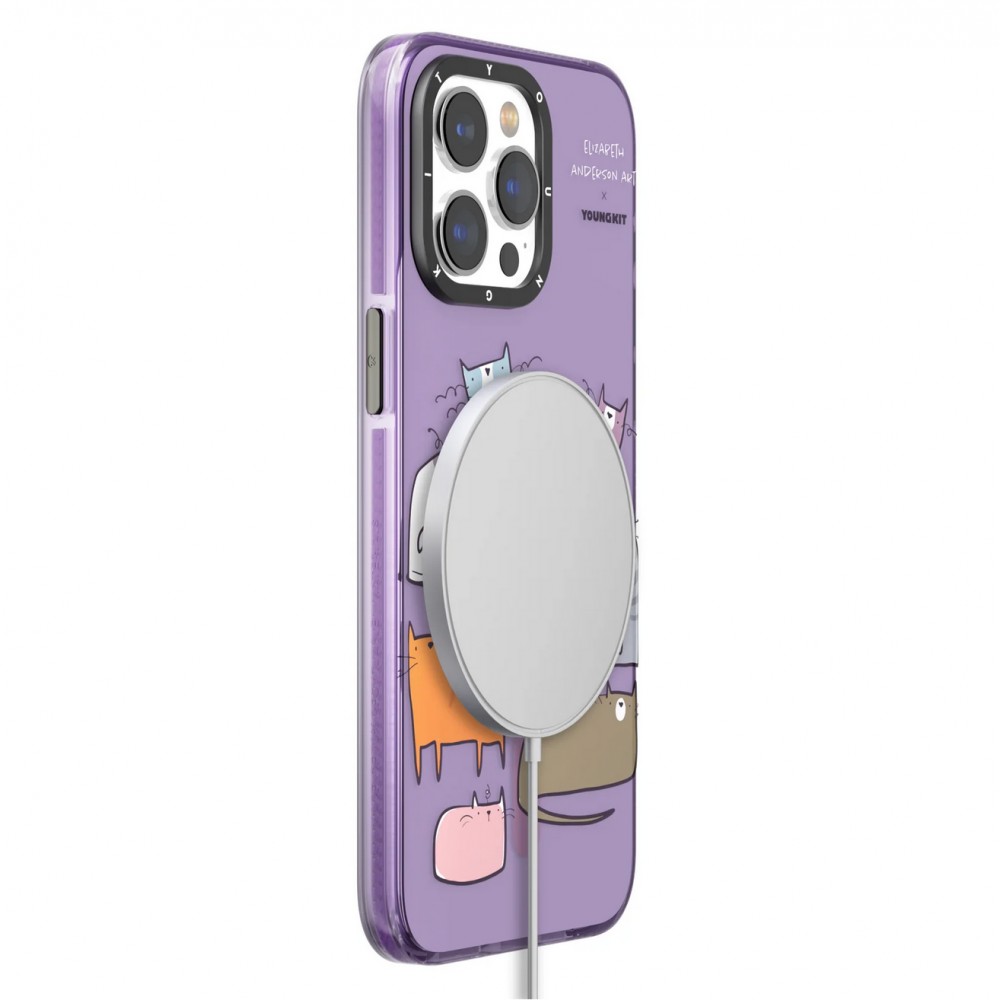 iPhone 15 Pro Case Hülle - Youngkit @Elizabeth Anderson Art Love Cat Case mit Magsafe  - Blau