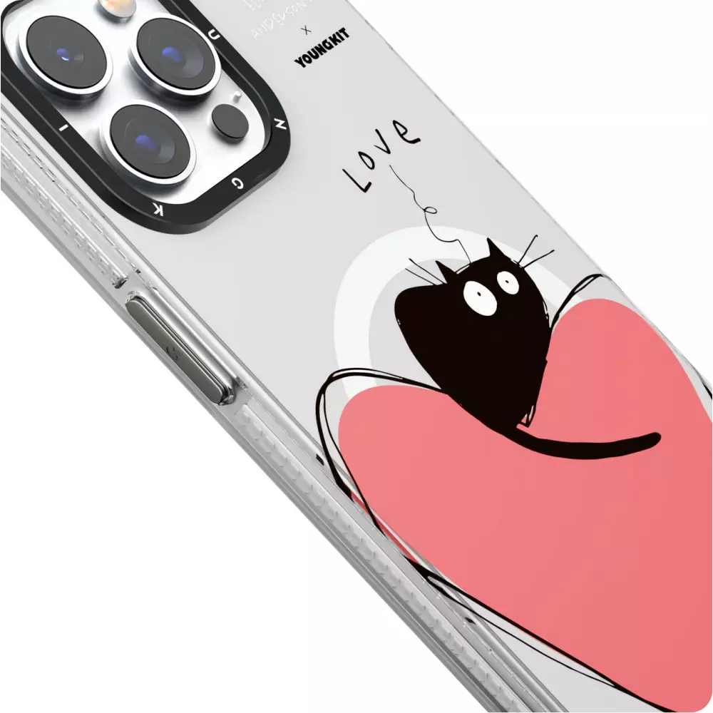 iPhone 15 Pro Case Hülle - Youngkit @Elizabeth Anderson Art Love Cat Case mit Magsafe  - Violett