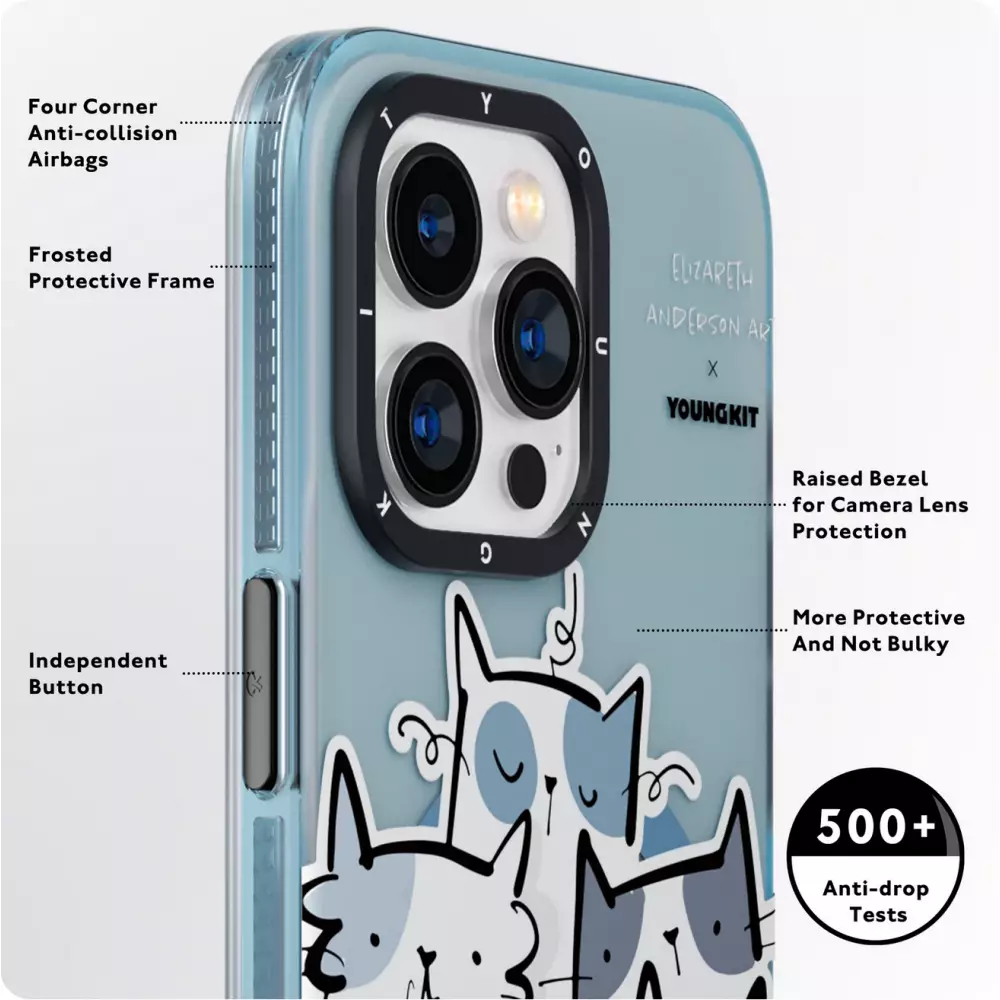 iPhone 15 Pro Case Hülle - Youngkit @Elizabeth Anderson Art Love Cat Case mit Magsafe  - Violett
