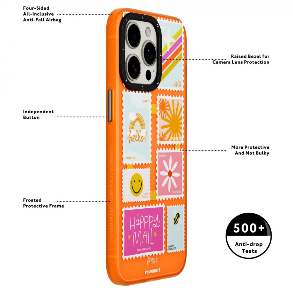 iPhone 15 Pro Case Hülle - Youngkit @byhapppyal Positive Stickers Case mit Magsafe - Orange