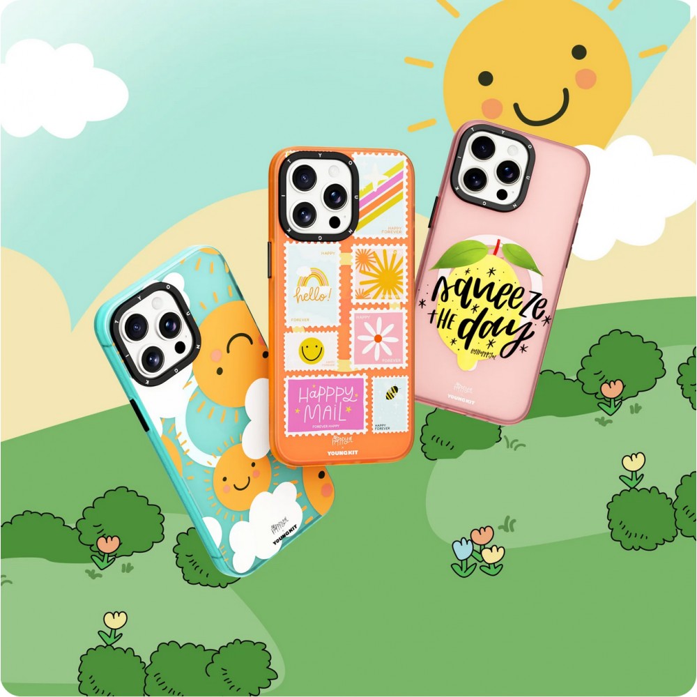 iPhone 15 Pro Case Hülle - Youngkit @byhapppyal Positive Stickers Case mit Magsafe - Orange